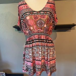 Pink and tan colorful short dress